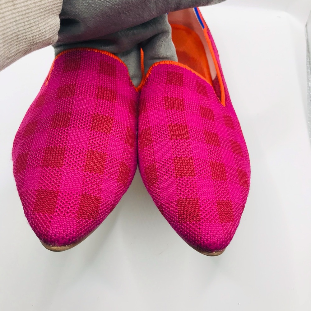 Rothy's Pink Checker Knit Slip-Ons with Orange Trim - Picture 13 of 14